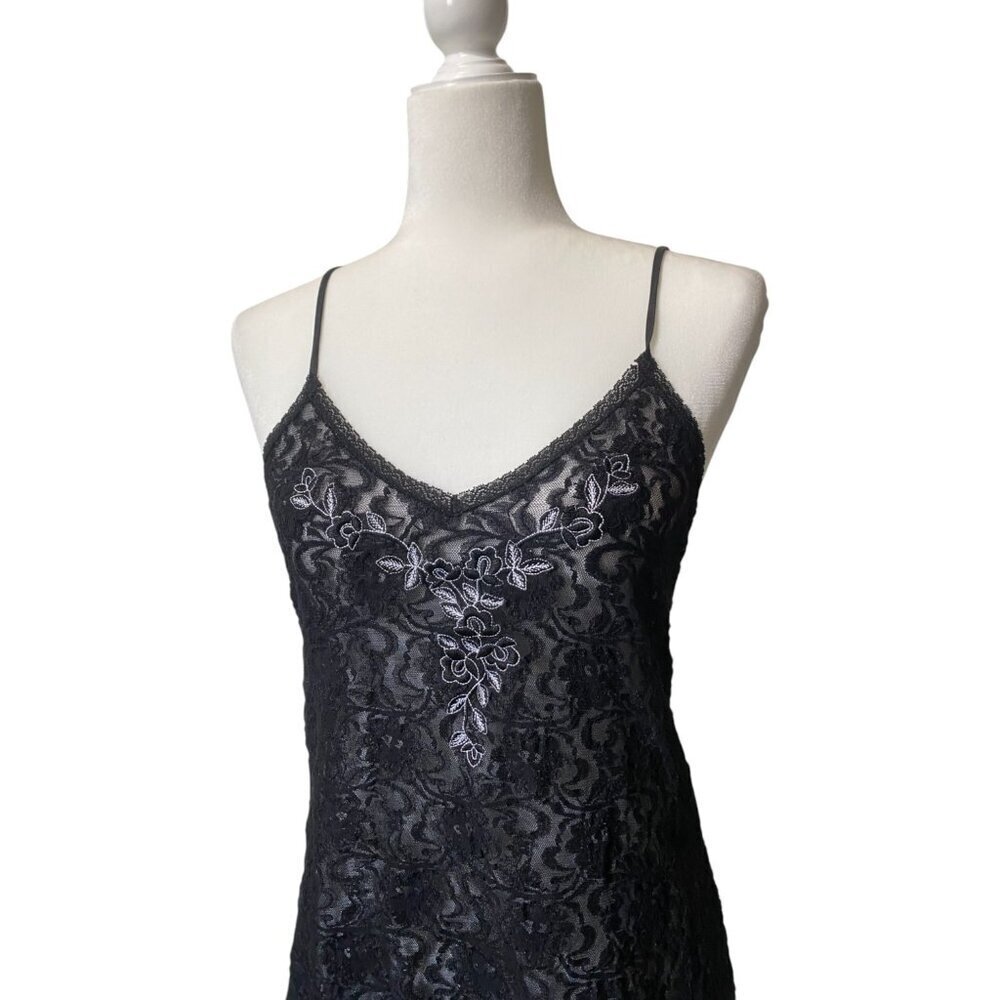Vintage Embellished Lace Lingerie Slip Dress Size Medium Spaghetti Strap Goth - Picture 2 of 7